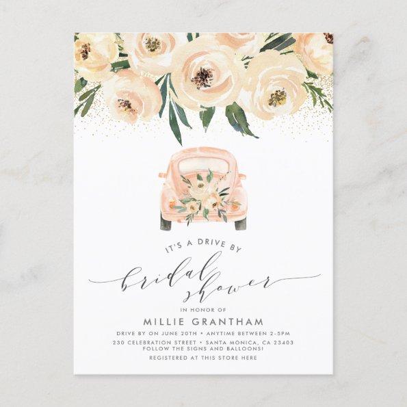 Gold & Watercolor Floral Drive By Bridal Shower Invitation PostInvitations