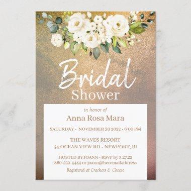 *~* Gold Watercolor White Rose Bridal Shower Invitations
