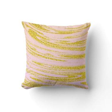 Gold Waves Abstract Glitter Patterns Pink Rose Outdoor Pillow