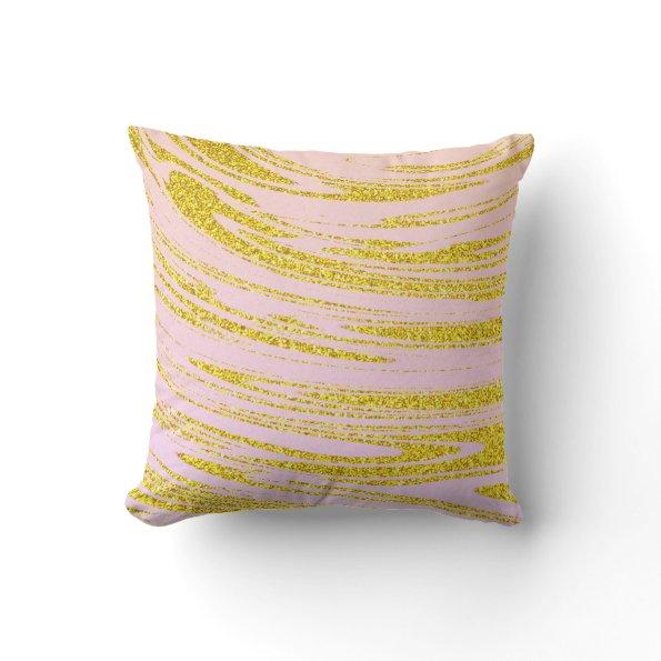 Gold Waves Abstract Glitter Patterns Pink Rose Outdoor Pillow