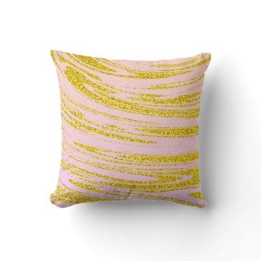 Gold Waves Abstract Glitter Patterns Pink Rose Throw Pillow