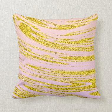 Gold Waves Abstract Glitter Patterns Pink Rose Throw Pillow