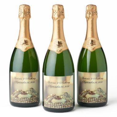 Gold Wedding Elegant Name Date Script Sparkling Wine Label