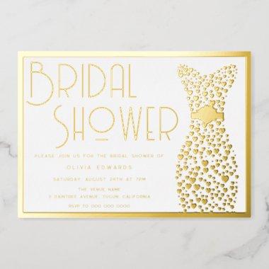Gold Wedding Gown Elegant Bridal Shower Foil Invitations