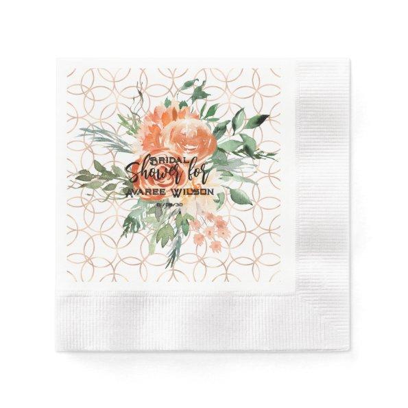 Gold Wedding Ring Pattern with Orange Roses Napkins
