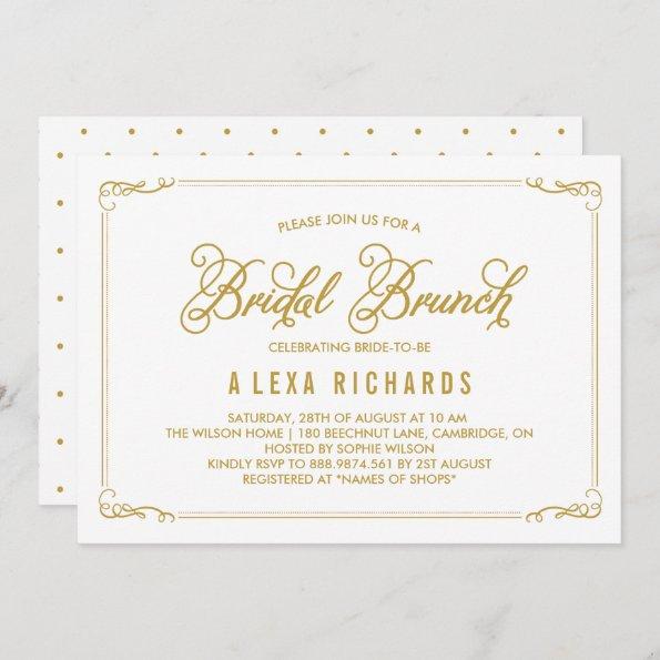Gold Whimsical Borders Bridal Brunch Invitations