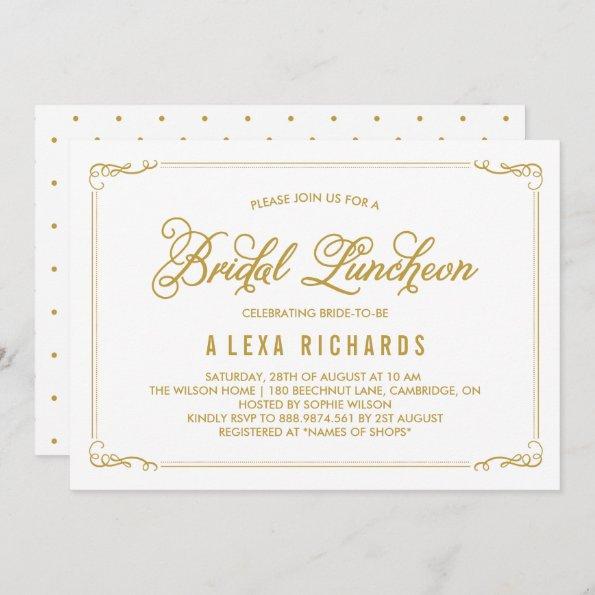 Gold Whimsical Borders Bridal Luncheon Invitations