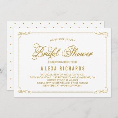 Gold Whimsical Borders Bridal Shower Invitations