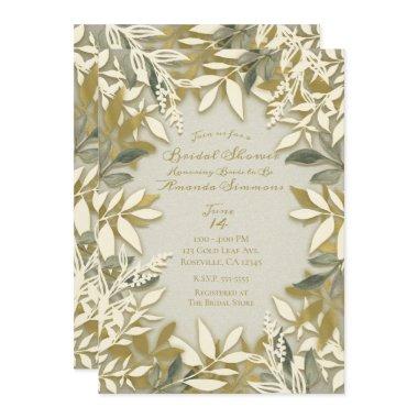 Gold White Cream Ecru Botanical Leaves Bridal