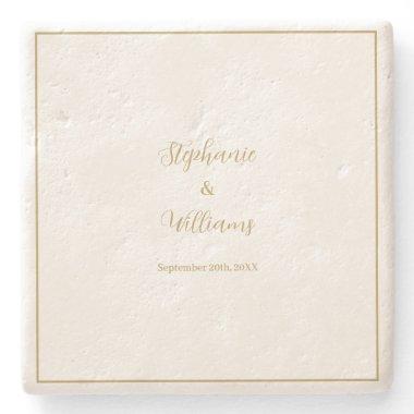 Gold White Elegant Simple Name Wedding Gift Favor Stone Coaster