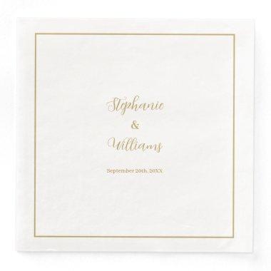 Gold White Elegant Simple Name Wedding Minimal Paper Dinner Napkins