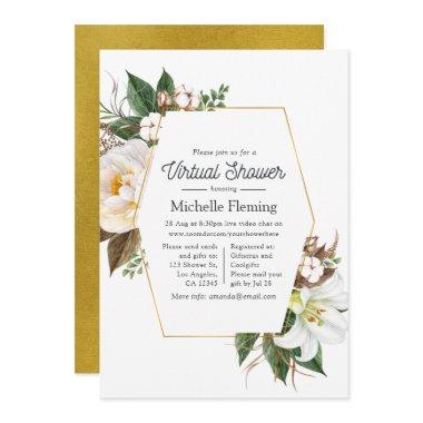 Gold & White Floral Virtual Shower Invitations