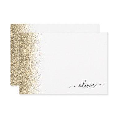 Gold White Glitter Script Monogram Girly Thank You