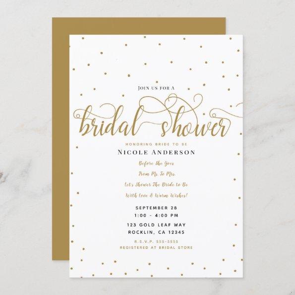 Gold & White Modern Minimal Script Bridal Shower Invitations