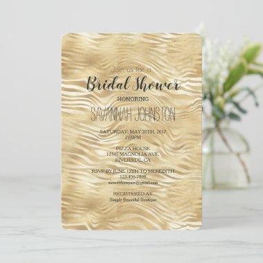 Gold White Zebra Print bridal shower  Invitations