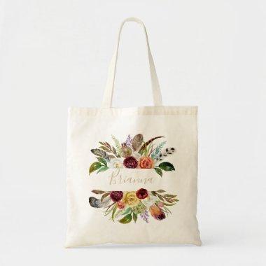 Gold Wild Feather Boho Tropical Floral Bridesmaid Tote Bag