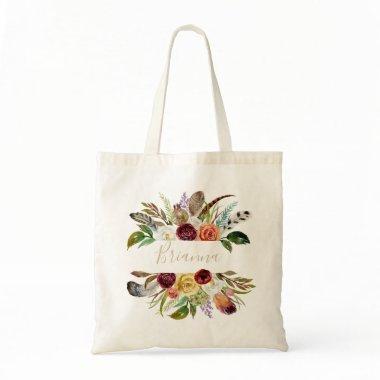 Gold Wild Feather Boho Tropical Floral Bridesmaid Tote Bag