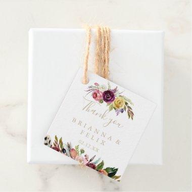 Gold Wild Feather Boho Tropical Floral Wedding Favor Tags