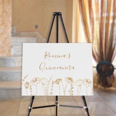 Gold Wildflower Sketch Elegant Script Easel Foam Board