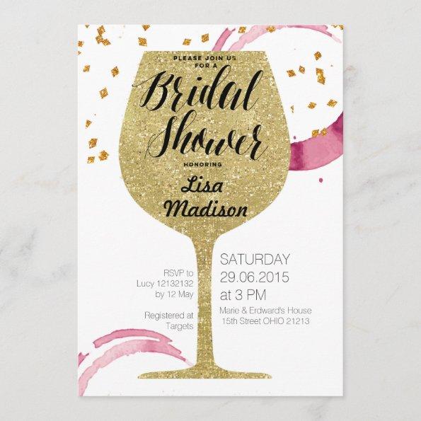 Gold Wine Bridal Shower Invitation Invitations