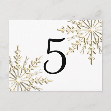 Gold Winter Snowflakes on White Table Number