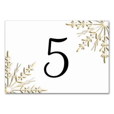 Gold Winter Snowflakes on White Table Numbers