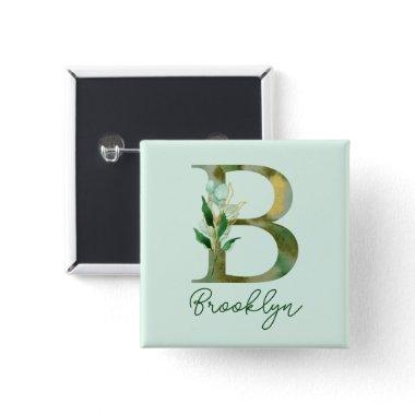 Golden Branches Foliage Greenery Letter B Monogram Button