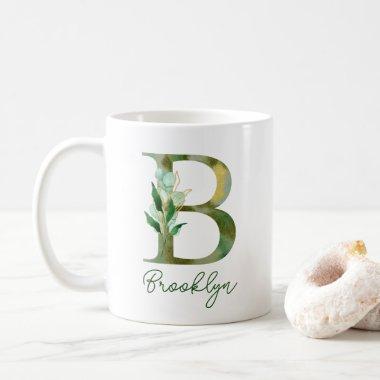 Golden Branches Foliage Greenery Letter B Monogram Coffee Mug
