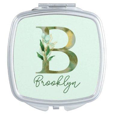 Golden Branches Foliage Greenery Letter B Monogram Compact Mirror
