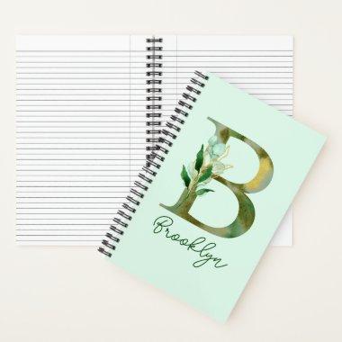 Golden Branches Foliage Greenery Letter B Monogram Notebook