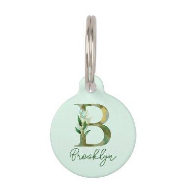 Golden Branches Foliage Greenery Letter B Monogram Pet ID Tag