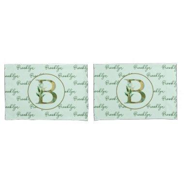 Golden Branches Foliage Greenery Letter B Monogram Pillow Case