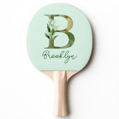 Golden Branches Foliage Greenery Letter B Monogram Ping Pong Paddle