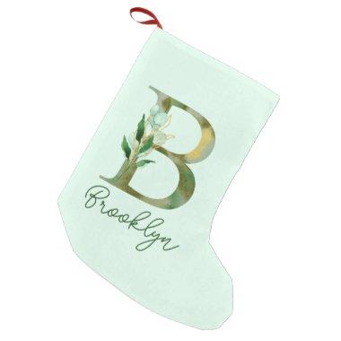 Golden Branches Foliage Greenery Letter B Monogram Small Christmas Stocking