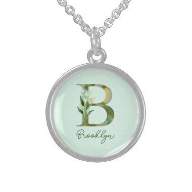 Golden Branches Foliage Greenery Letter B Monogram Sterling Silver Necklace