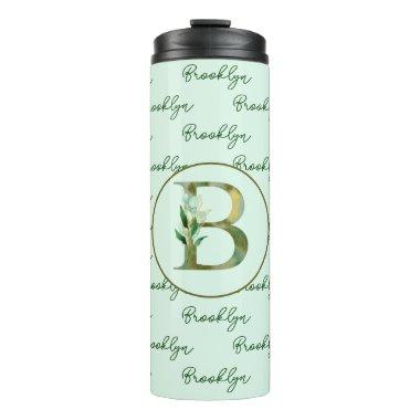 Golden Branches Foliage Greenery Letter B Monogram Thermal Tumbler