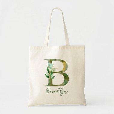 Golden Branches Foliage Greenery Letter B Monogram Tote Bag