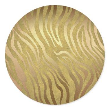 Golden Bronze Zebra Print Jungle Safari Glam Classic Round Sticker