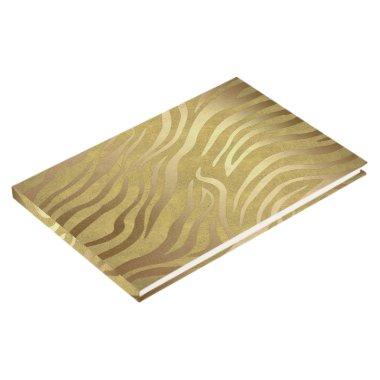 Golden Bronze Zebra Print Jungle Safari Glam Guest Book