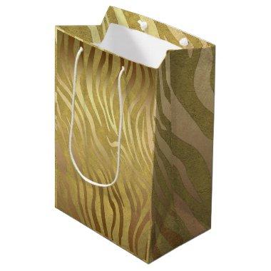 Golden Bronze Zebra Print Jungle Safari Glam Medium Gift Bag