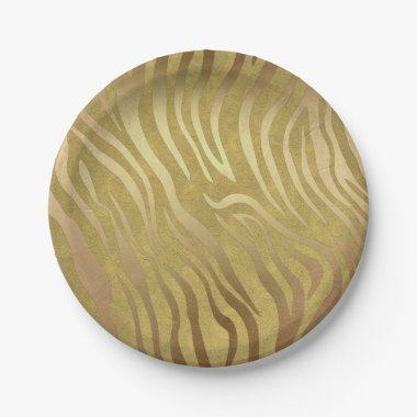 Golden Bronze Zebra Print Jungle Safari Glam Paper Plates