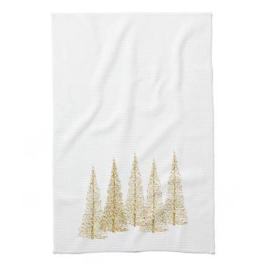 Golden Christmas Trees Tea Kitchen Towel