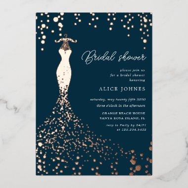 golden dress bridal shower foil Invitations