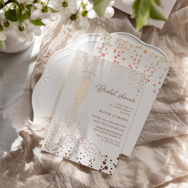 Golden Dress Bridal Shower Foil Invitations