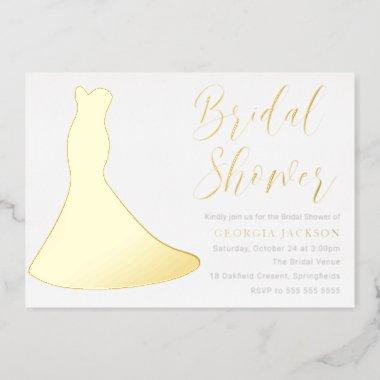 Golden Dress Foil Silhouette Bridal Shower Gold Foil Invitations