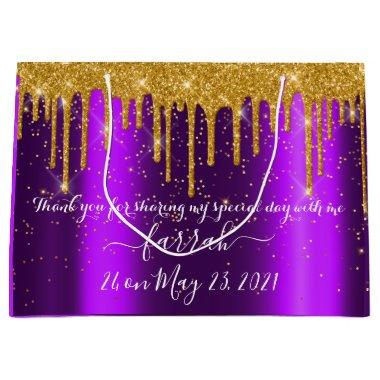 Golden Drip Sweet16th Violet Bridal Dark Purple Large Gift Bag