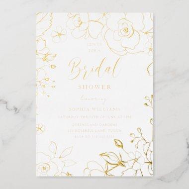 Golden Elegant Bridal Shower Flowers Real Gold Foil Invitations