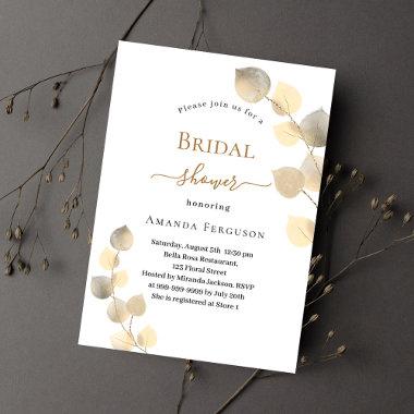 Golden eucalyptus sprigs Bridal Shower Invitations