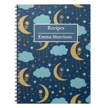 Golden Floral Boho Moon Personalized Recipe Notebook