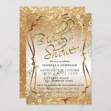 Golden Glitter Bridal Shower Invitations